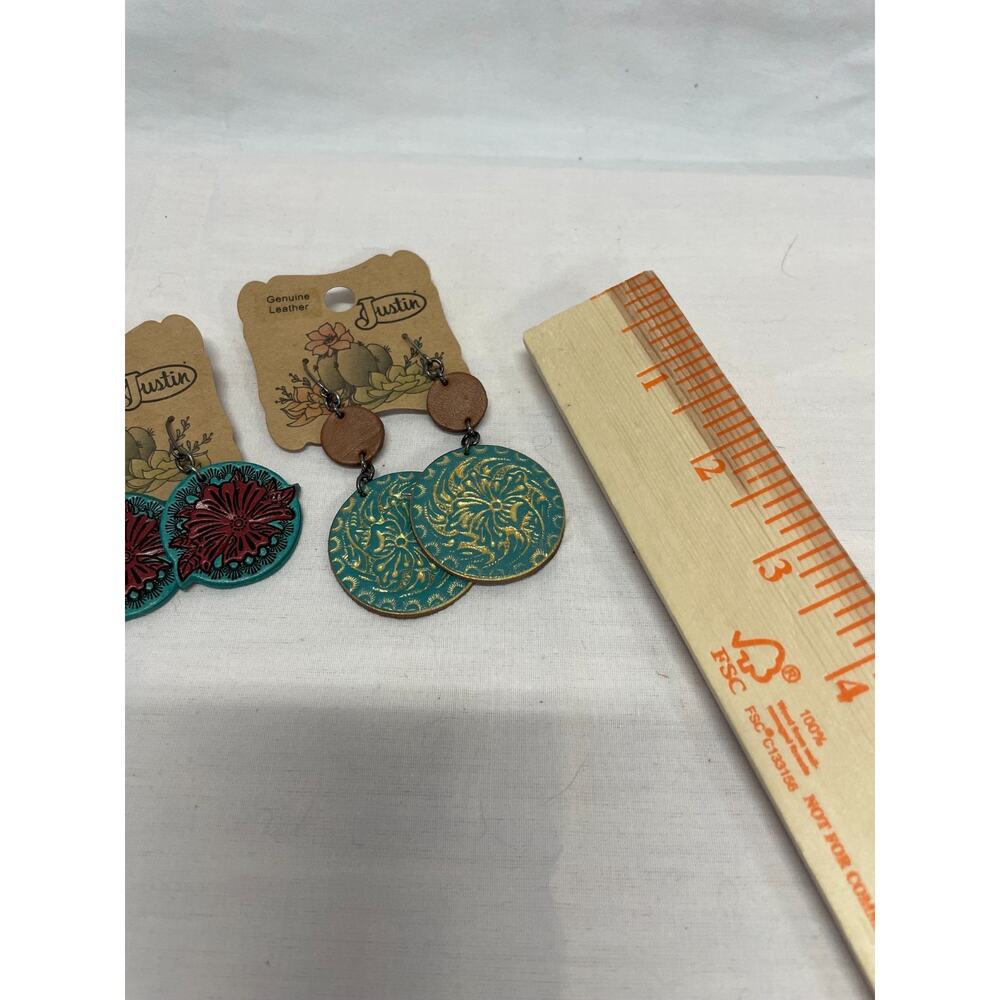 Justin Brand from Boot Barn 3 Pairs of Genuine Leather Earrings Western Wear New - Picture 5 of 6